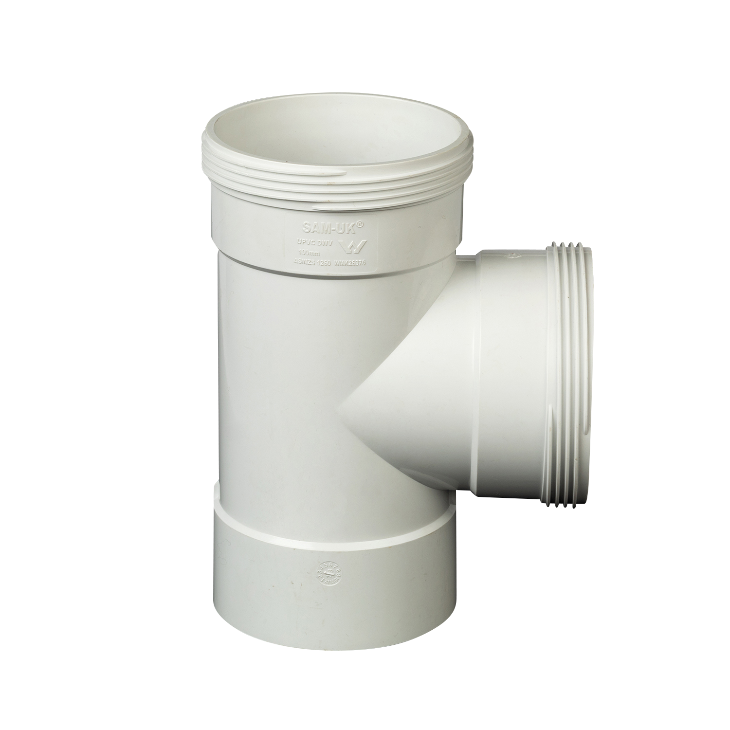 DWV T Junction - 100mm - 88deg Plain Double thread head F/F